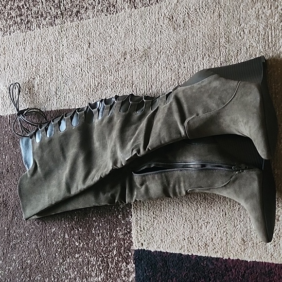 Olive Green Thigh High Boots - Picture 3 of 7